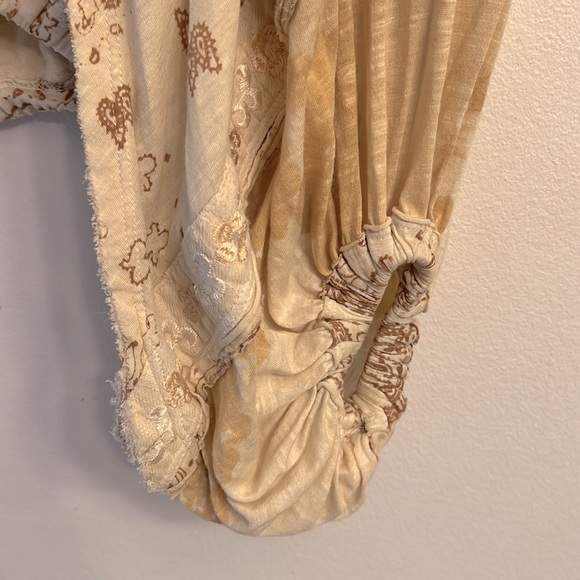 Free people Boom Boom Patchwork Embroidery Blouse Shirt Boho Neutral Open Back - Picture 9 of 13